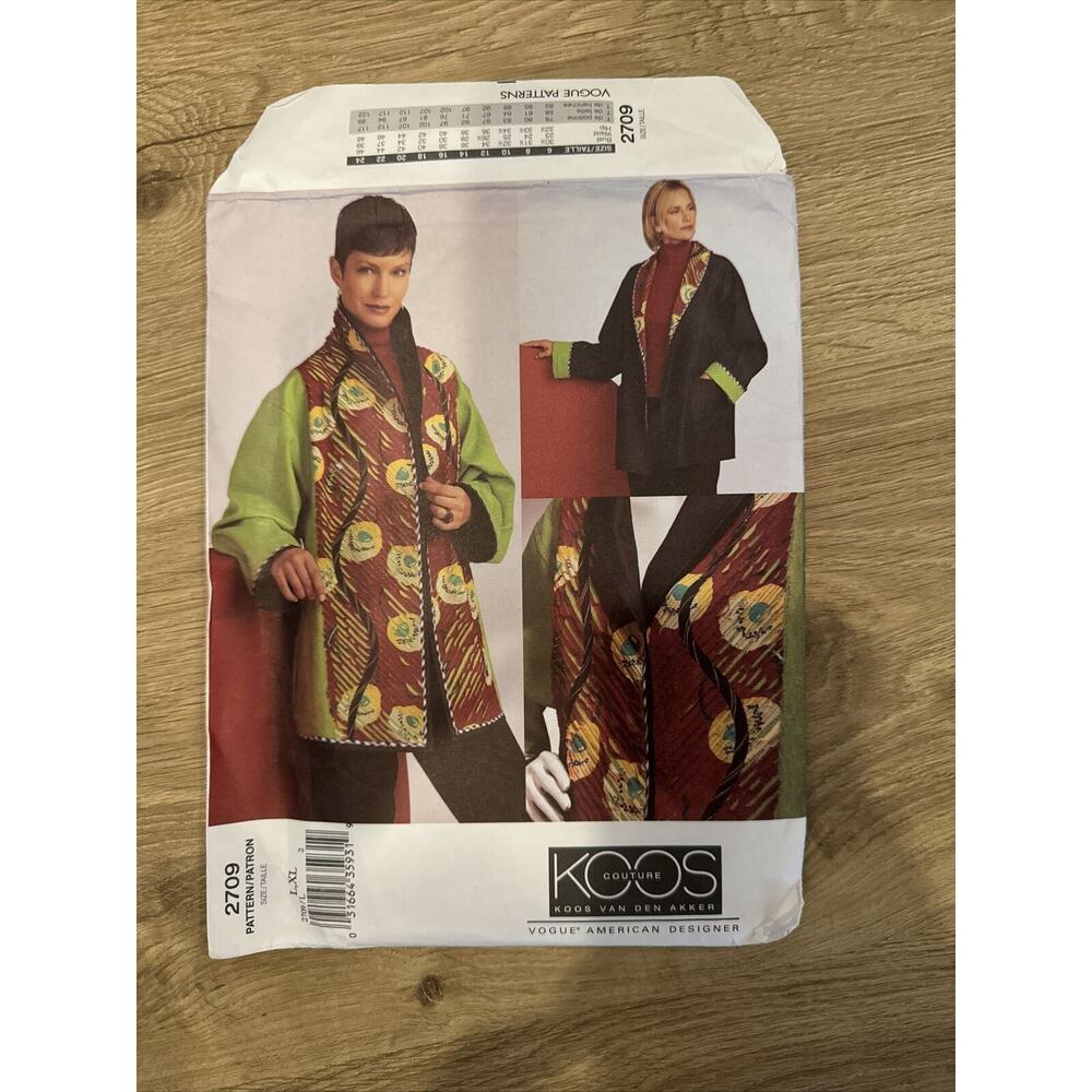 Vogue Koos Couture Reversible Jacket Pattern #2709 Uncut Sz L, XL